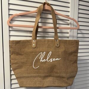 Brand New Straw Beach Bag with “Chelsea” Embroidered into it